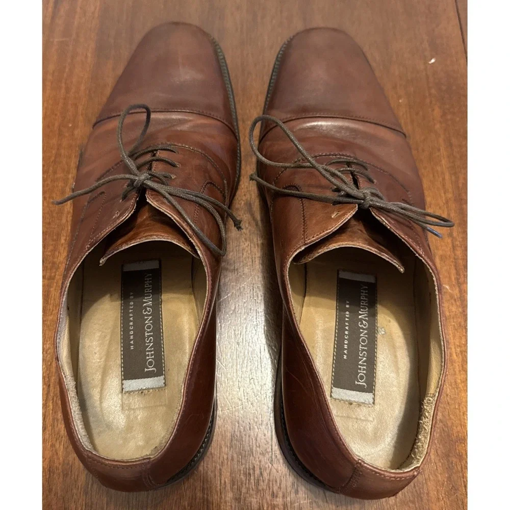 VTG‎ Johnston & Murphy Italy Brown Leather Cap Toe Oxford Dress Mens Size 10 M